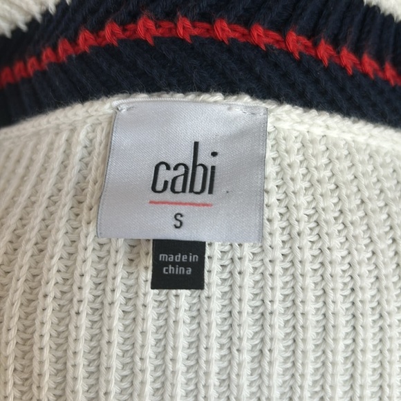 Cabi Ace pullover cream knit vneck sweater bell sleeve red blue stripe side slit - Picture 12 of 16